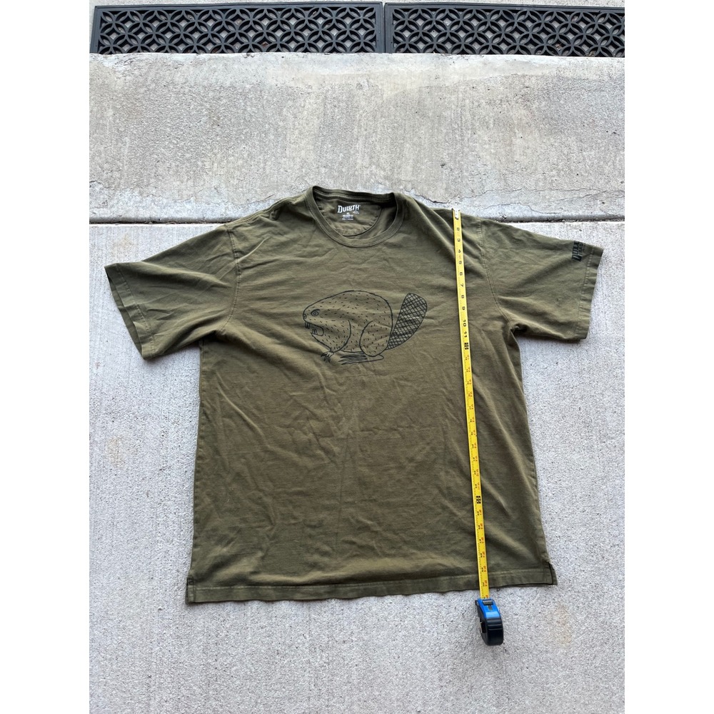 Duluth Trading Co Mens XL Longtail T Beaver Graphic Tee Relaxed Fit Olive Green
